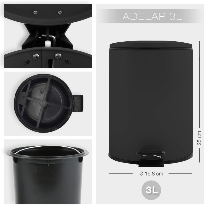 Spirella Spirella Poubelle à  Pédale Acier ADELAR 3L Noir Mat
