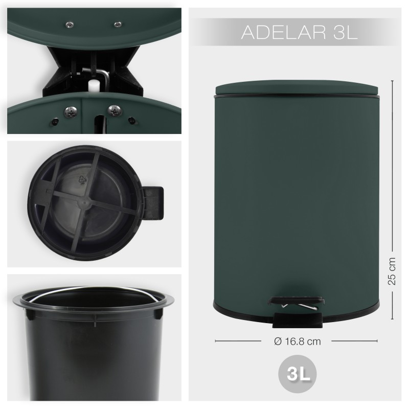 Spirella Spirella Poubelle à  Pédale Acier ADELAR 3L Vert Foncé Mat