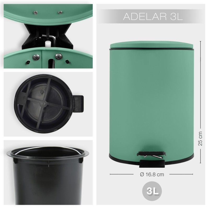 Spirella Spirella Poubelle à  Pédale Acier ADELAR 3L Vert Mat