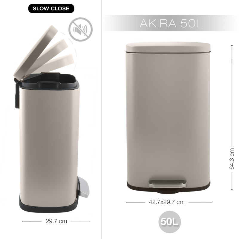 Spirella Spirella Poubelle à Pédale De Cuisine Grande Capacité Acier AKIRA 50L Taupe Mat