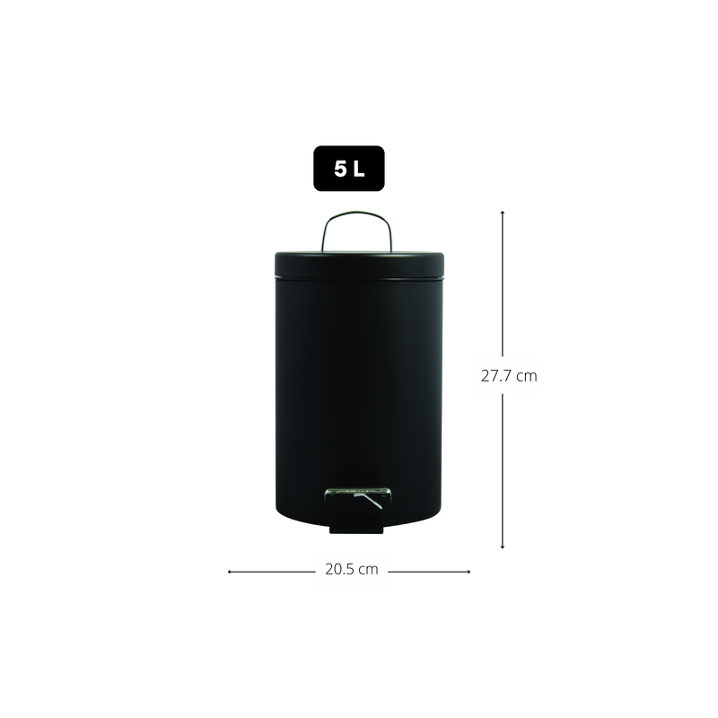 Spirella Poubelle à  Pédale Inox 5L Noir MSV