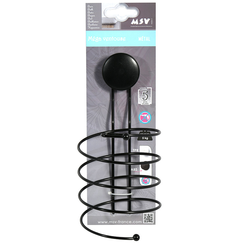 Spirella Support Mural Pour Sèche Cheveux à Ventouses Noir MSV