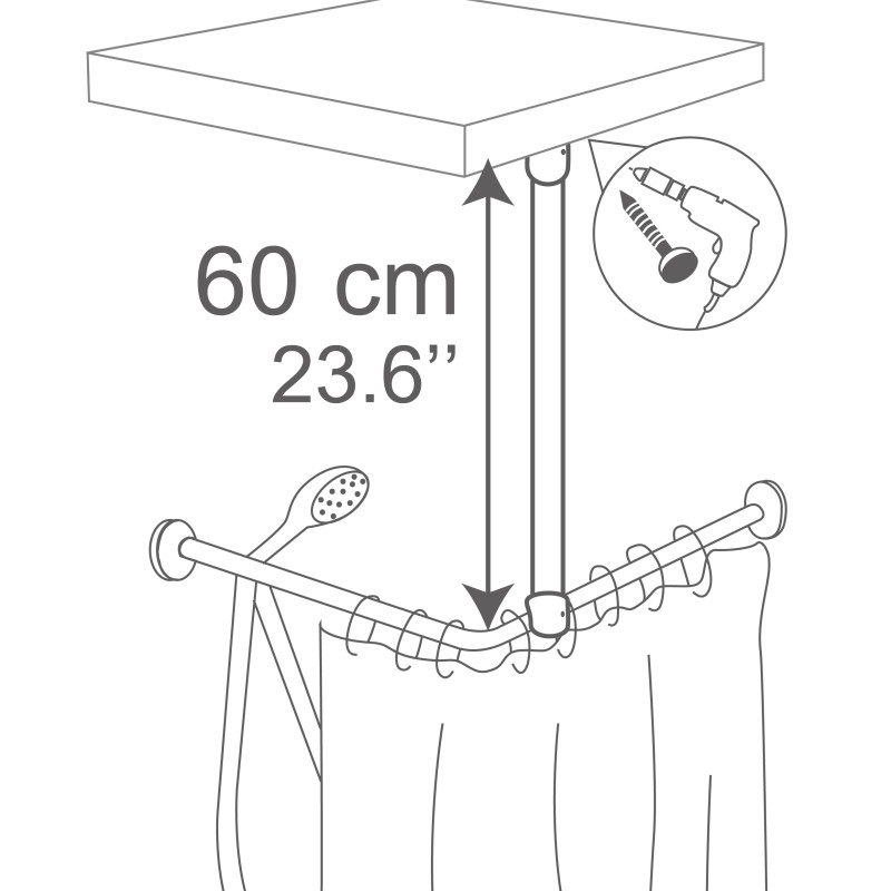 Spirella Suspente Pour Barre De Douche D'angle Alu 60cm Chromé MSV
