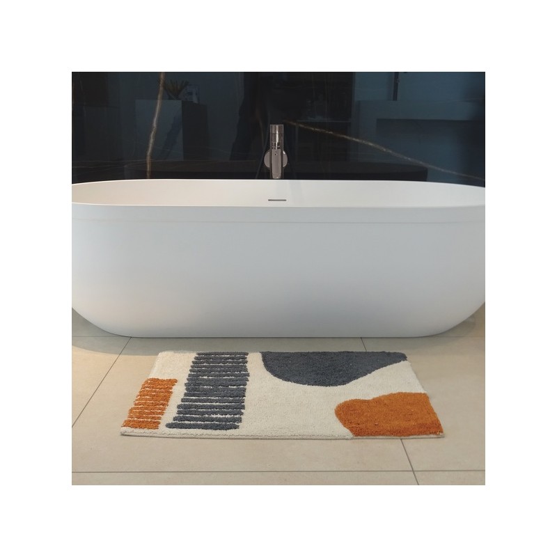 Spirella Tapis De Bain Coton TEIVA 50x80cm Terracotta & Ecru Spirella