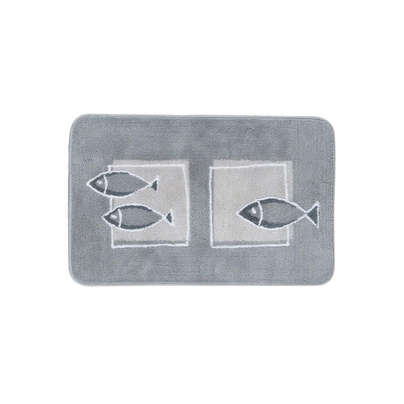 spirella Tapis de bain Polyester ANDROS 55x85cm motif poisson Gris Spirella
