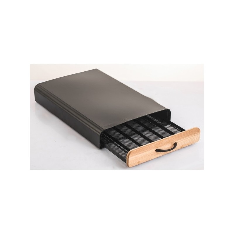 Spirella Tiroir De Rangement Pour Capsules Nespresso Design Industriel Bambou & Acier ELIE Noir Mat MSV