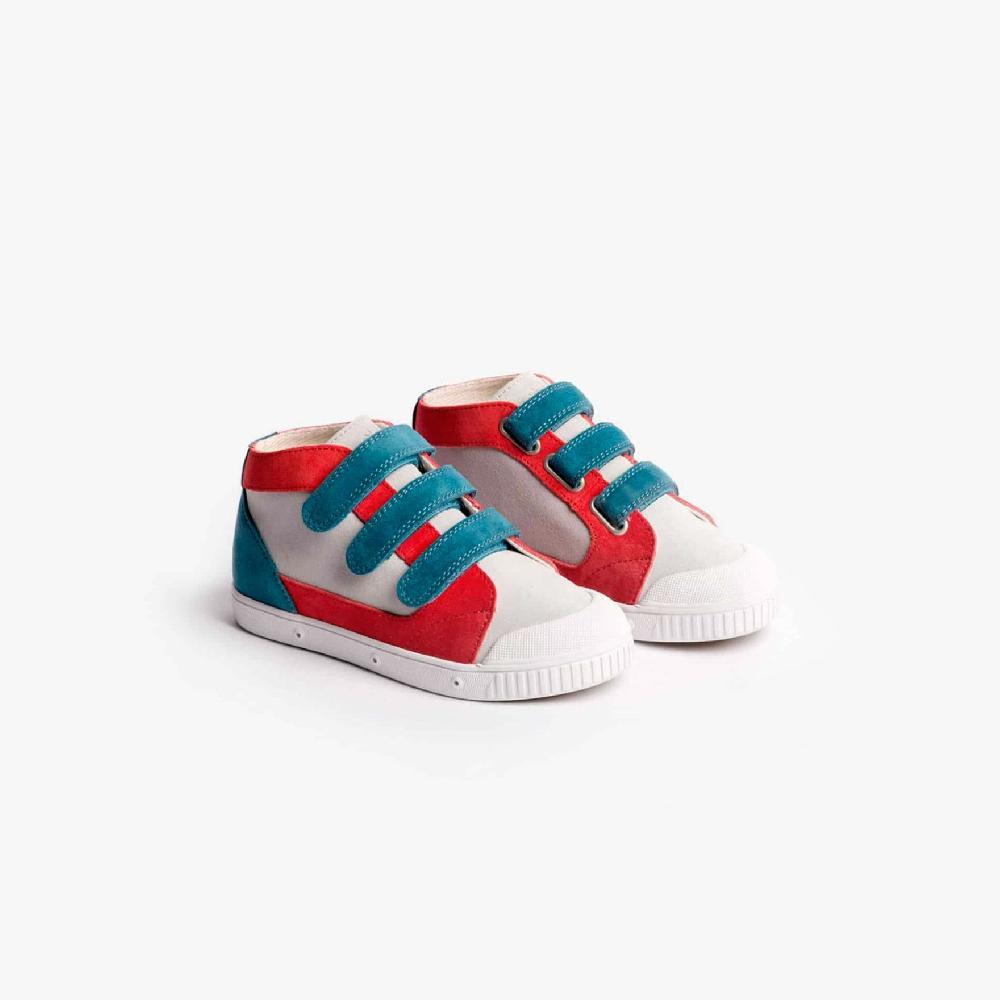 Spring Court Basket En Cuir Enfant - Bleu Gris Rouge