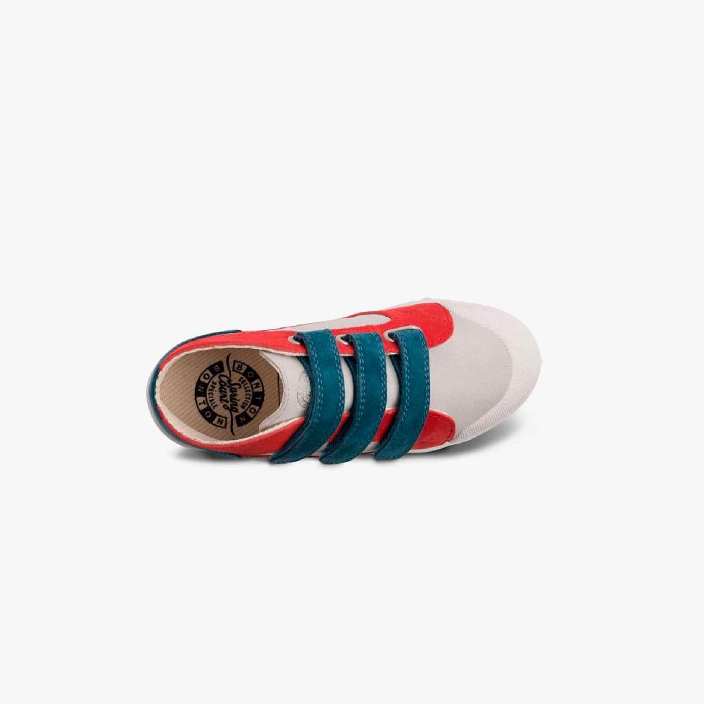 Spring Court Basket En Cuir Enfant - Bleu Gris Rouge