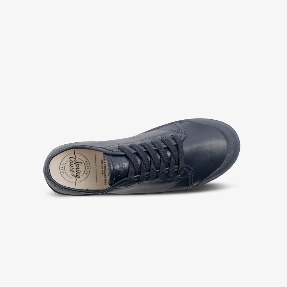 Spring Court Tennis Basse En Cuir Bleu Marine