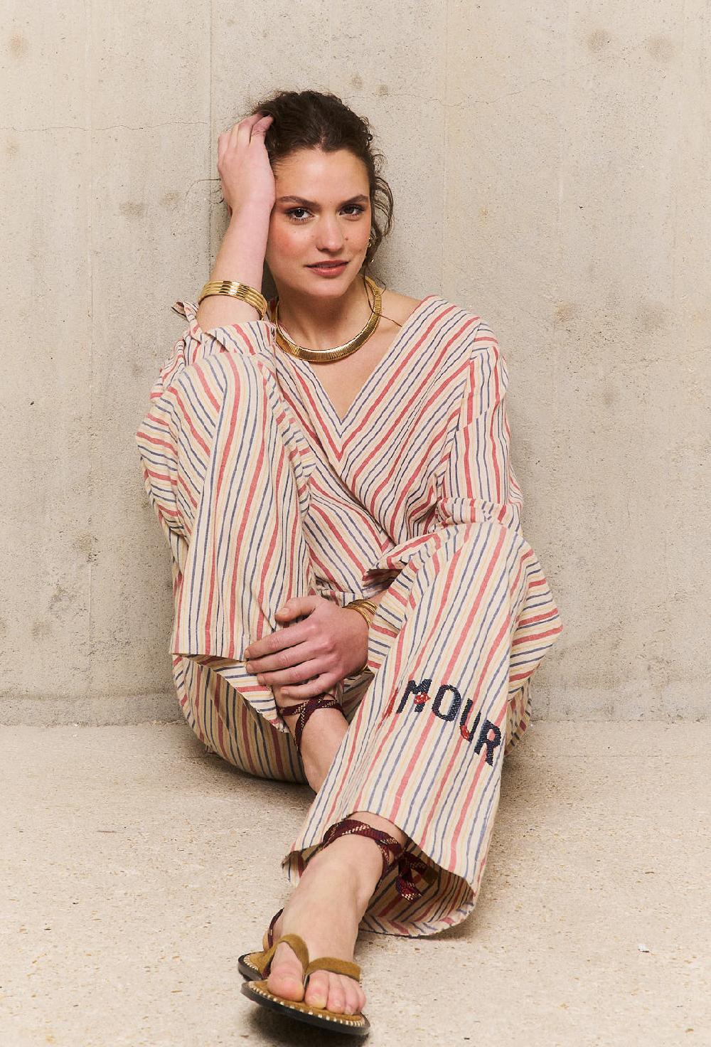 stella forest VICTOIREpantalon pyjama brodé à rayures