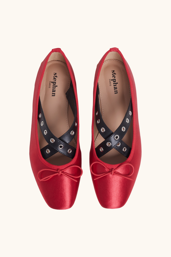 Stephan Ballerines à Brides Croisées Et Détail œillets Rouge