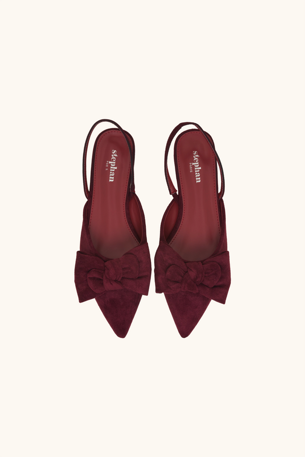 Stephan Ballerines Bordeaux En Suédine à Détails Noeud