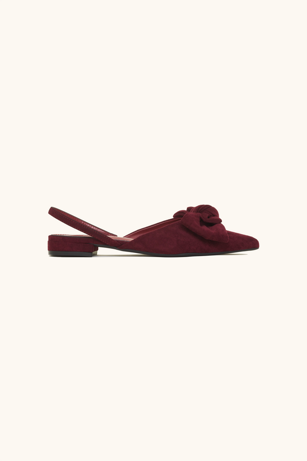 stephan Ballerines bordeaux en suédine à détails noeud
