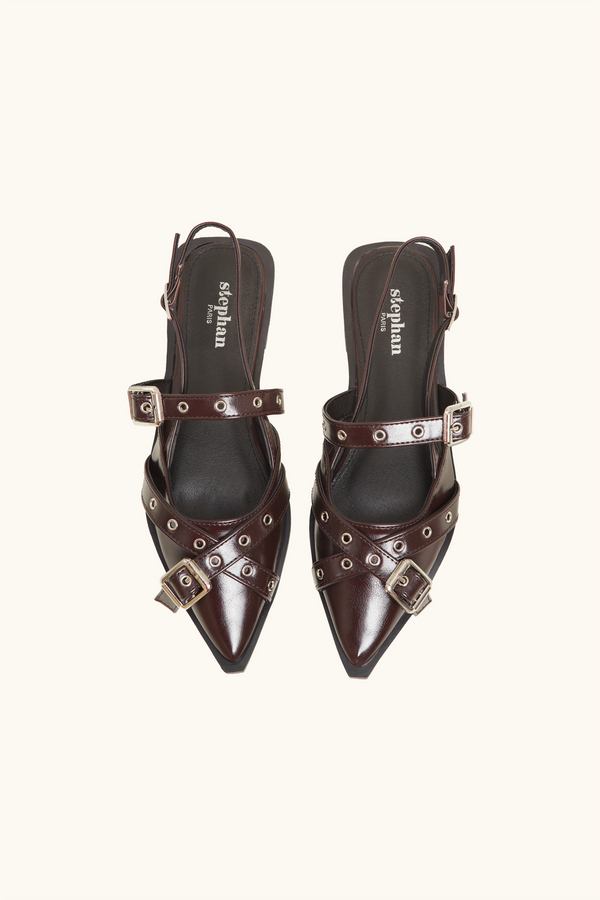 Stephan Ballerines Marrons à Multiples Brides Et œillets