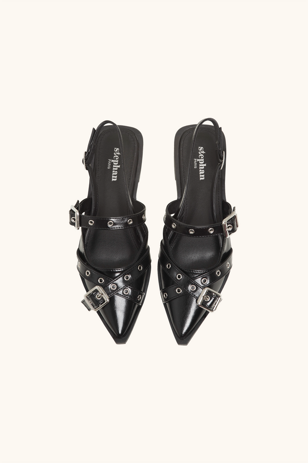 Stephan Ballerines Noires à Multiples Brides Et œillets