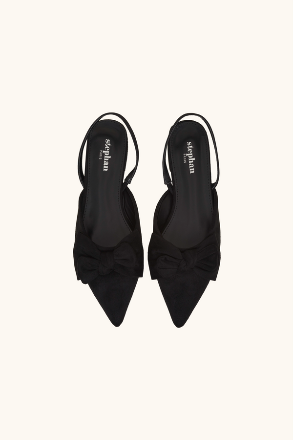 Stephan Ballerines Noires En Suédine à Détails Noeud