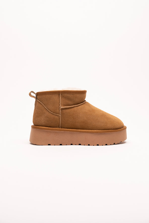 stephan Bottines à plateforme en cuir et fourrée en laine camel