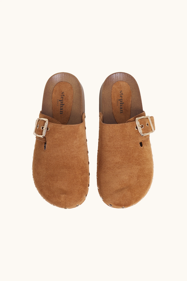 Stephan Mules à Talons Ouverts à Détail Boucle Camel