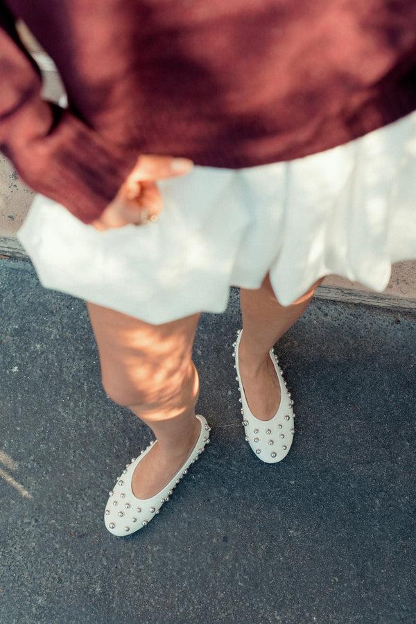 Stephan Ballerines Blanches Cloutées