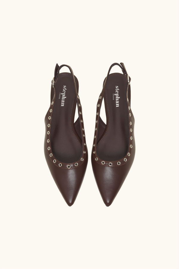 Stephan Ballerines Marron à œillets Métalliques