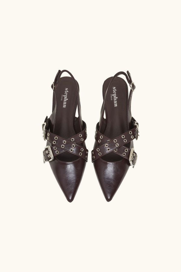 Stephan Ballerines Marrons à Boucles Métalliques