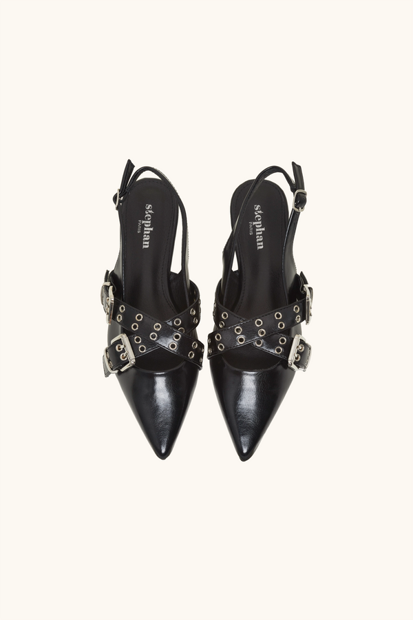Stephan Ballerines Noires à Boucles Métalliques