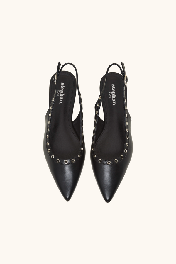 Stephan Ballerines Noires à œillets Métalliques