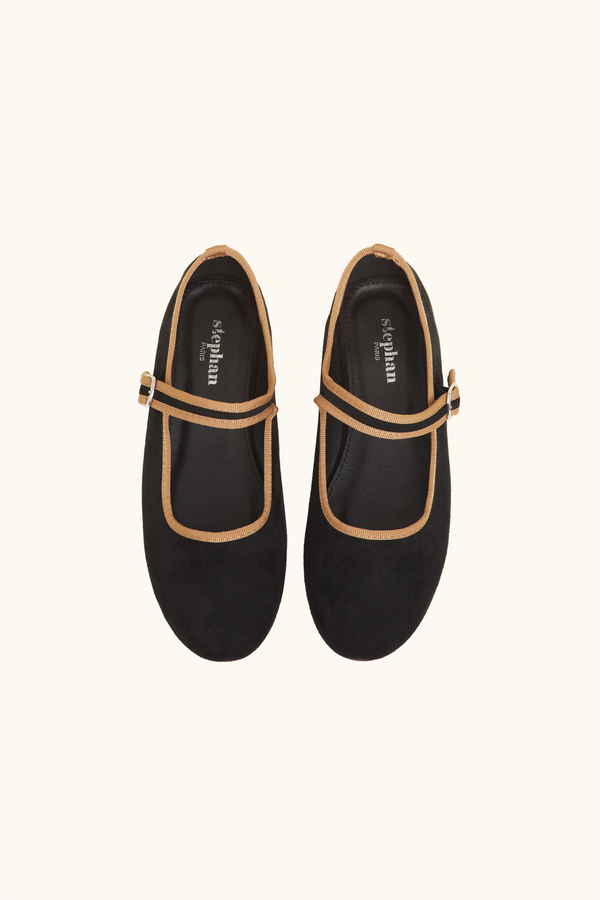 Stephan Ballerines Noires En Suédine Bicolores