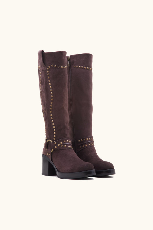 Stephan Bottes à Détails Cloutés En Daim Marrons