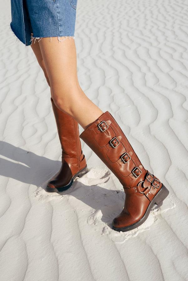 Stephan Bottes Bikers à Multiple Sangles Camel