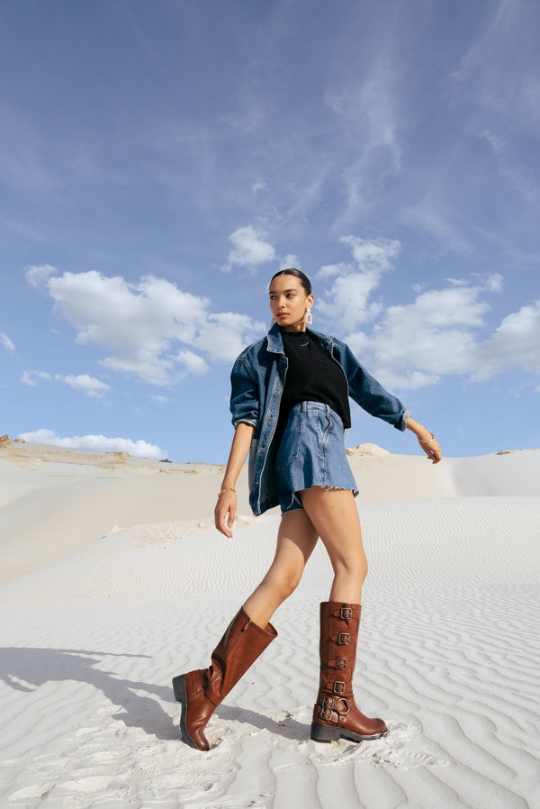 Stephan Bottes Bikers à Multiple Sangles Camel