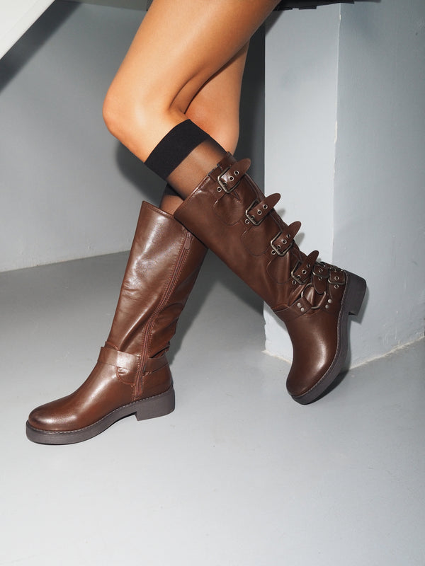 Stephan Bottes Bikers à Multiple Sangles Marron