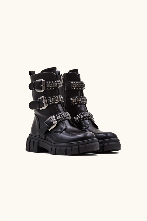 Stephan Bottines Triples Boucles à Strass Noires