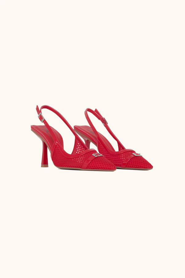 Stephan Escarpins Slingback à Résille Rouges