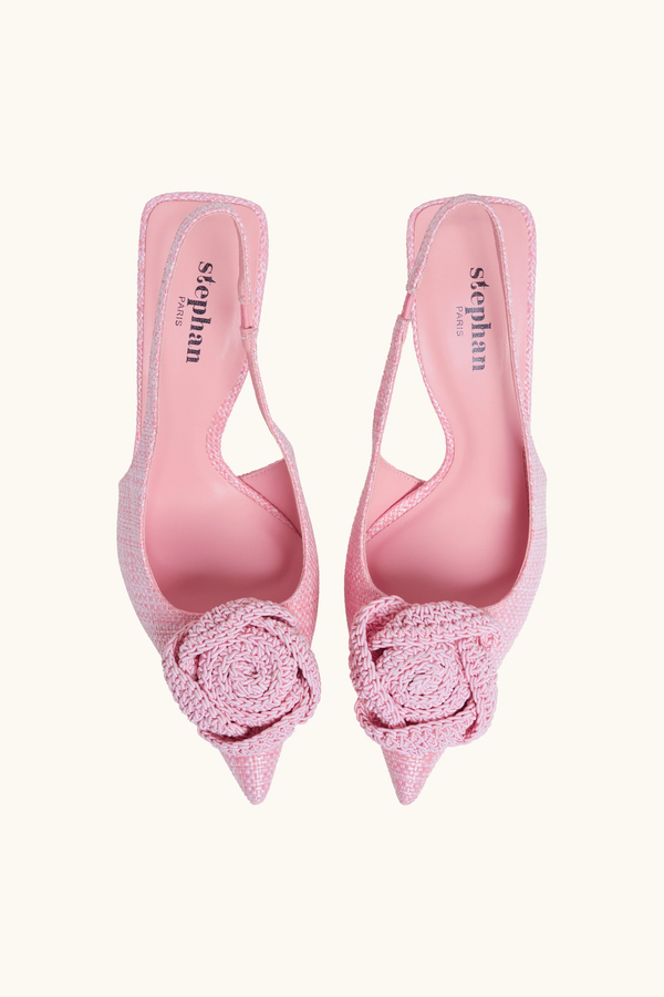 Stephan Escarpins Slingback Raphia Rose