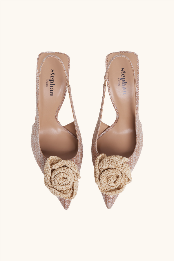 Stephan Escarpins Slingback Raphia Taupe