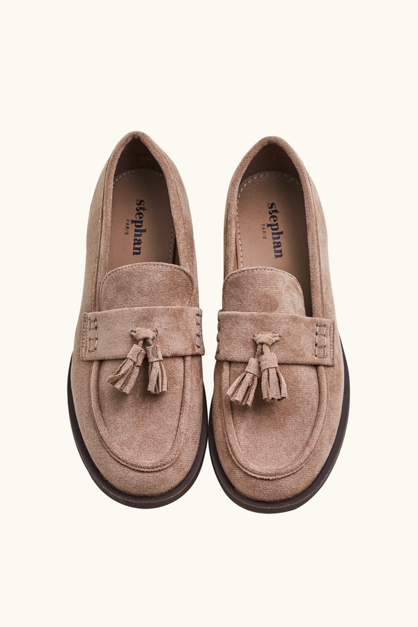 Stephan Mocassins à Talons Plats Et Pompons Khaki