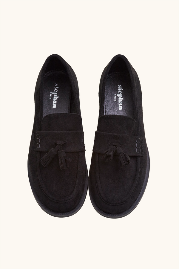 Stephan Mocassins à Talons Plats Et Pompons Noir