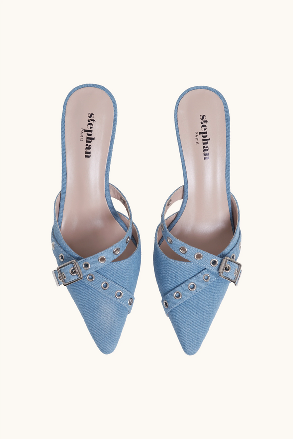 Stephan Mules à Détail Boucle Et Rivets Jeans