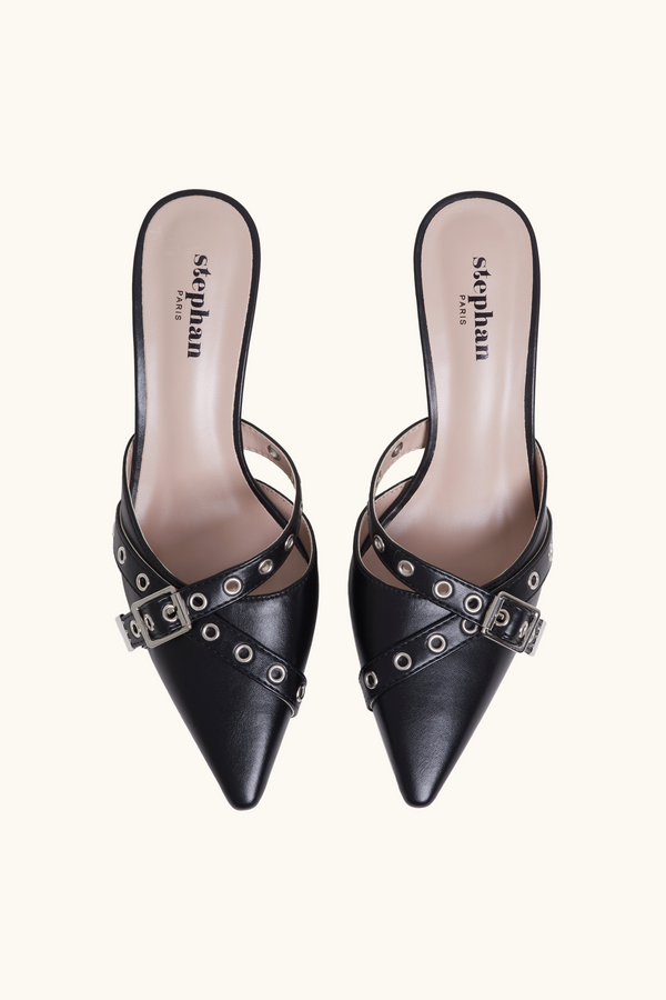 Stephan Mules à Détail Boucle Et Rivets Noires