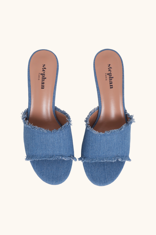 Stephan Mules à Talon En Dénim Bleu