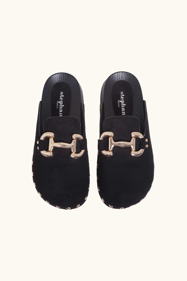 Stephan Mules à Talons Ouverts à Boucle Dorée Noir