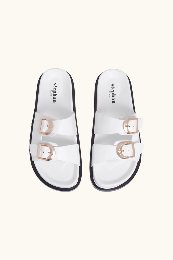 Stephan Sandales Plates à Boucles Ajustables Blanc