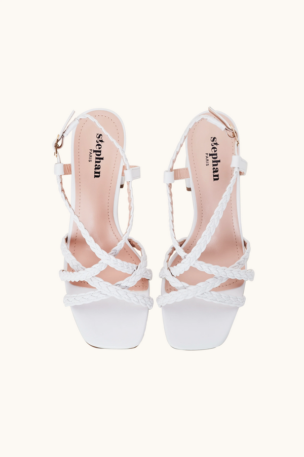 Stephan Sandales Tressées à Talon Bloc Blanc
