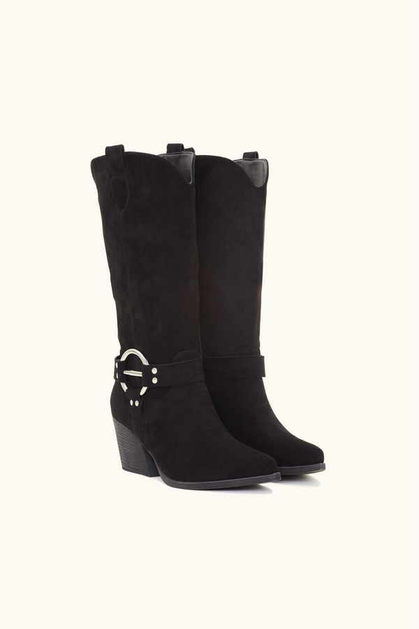 Stephan Santiags Hautes à Anneau Décoratif Noir