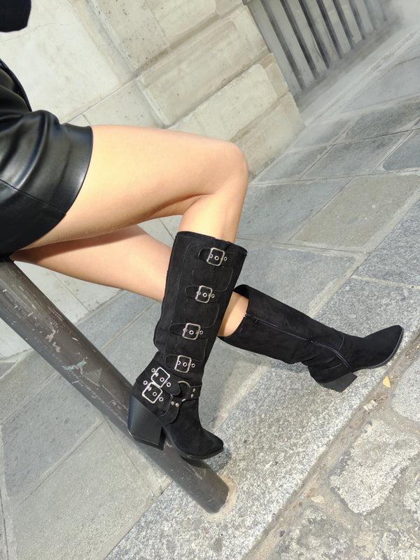 Stephan Santiags Hautes à Multiple Sangles Noir