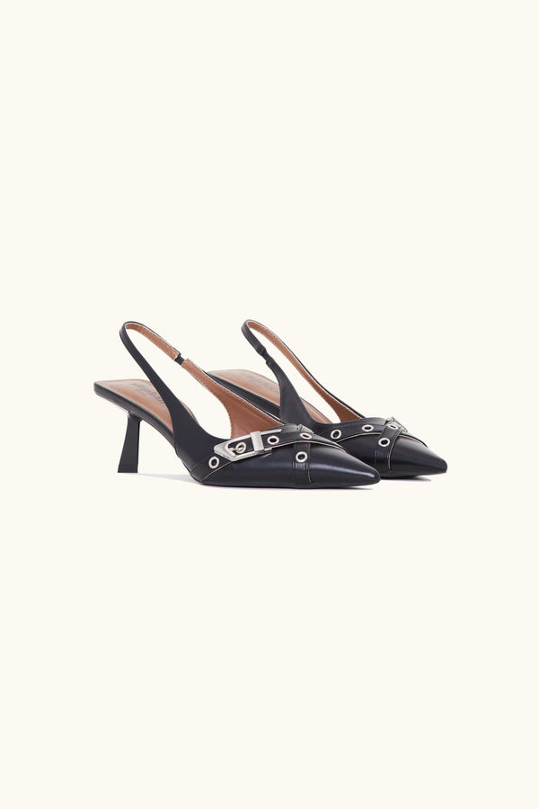 Stephan Slingbacks Noirs à Détails œillets