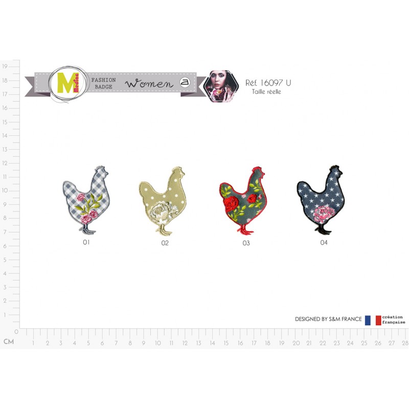 Stephanoise M16097 - S ECUSSON POULES FLEURIES 3X3 5CM