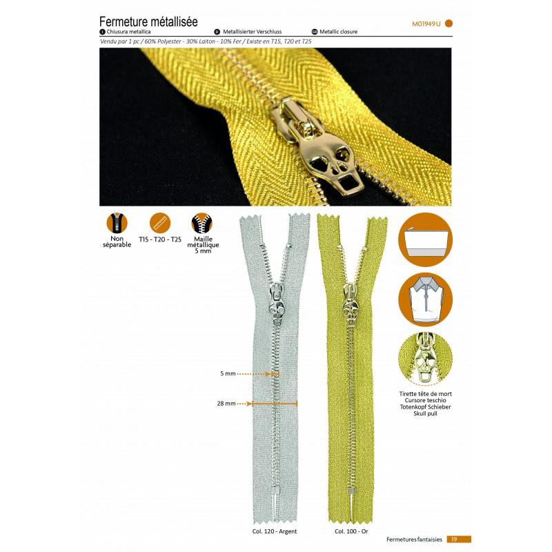 Stephanoise M1949 - FERMETURE METALLISEE CURSEUR TETE DE MORT NS