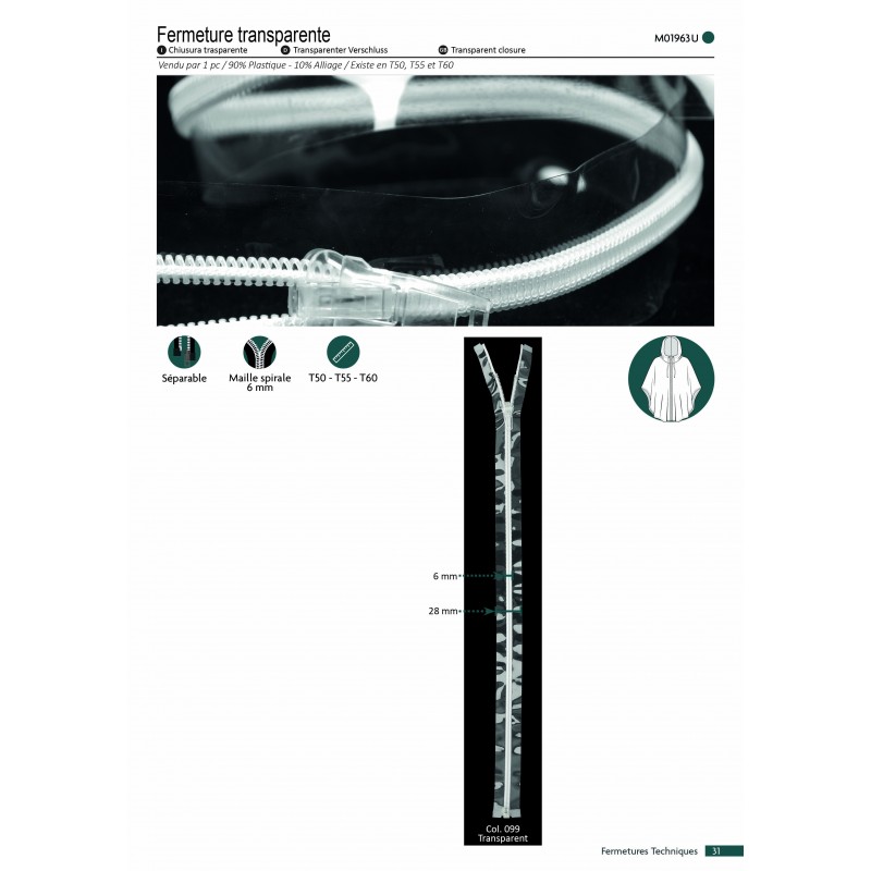 Stephanoise M1963 - FERMETURE TRANSPARENTE PLASTIQUE SEPARABLE